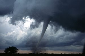 Photo of a tornado taken in central Oklahoma. Photo by Daphne Zaras, Public Domain via Wikimedia Commons. https://commons.wikimedia.org/wiki/File:Dszpics1.jpg